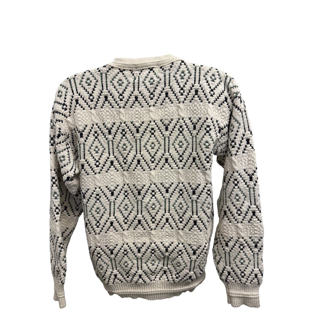 VTG 80s SteepleChase Cream Knit Chunky Hand Framed USA Made Sweater Men's L - Picture 3 of 4